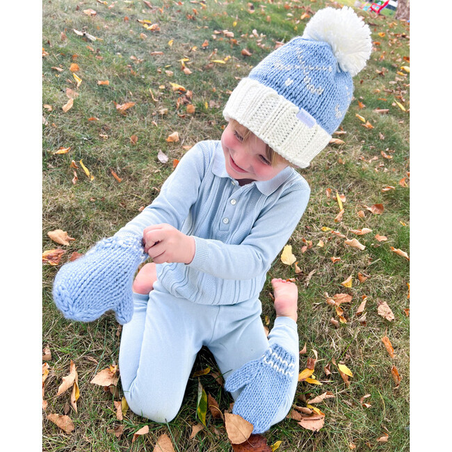 Bits Bows Golf Bobble Hat Mittens Set Blue Size Baby Maisonette