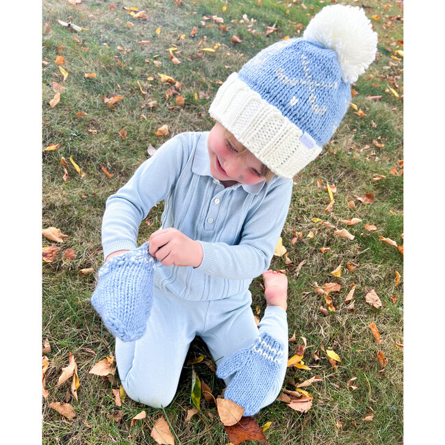 Golf Bobble Hat & Mittens Set, Blue - Hats - 4