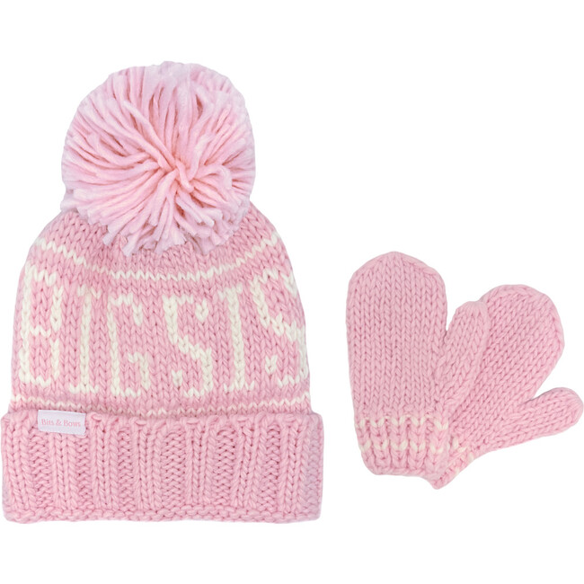 Bis Sis Bobble Hat & Mittens Set, Pink