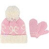 Bows Bobble Hat & Mittens Set, Pink - Hats - 1 - thumbnail