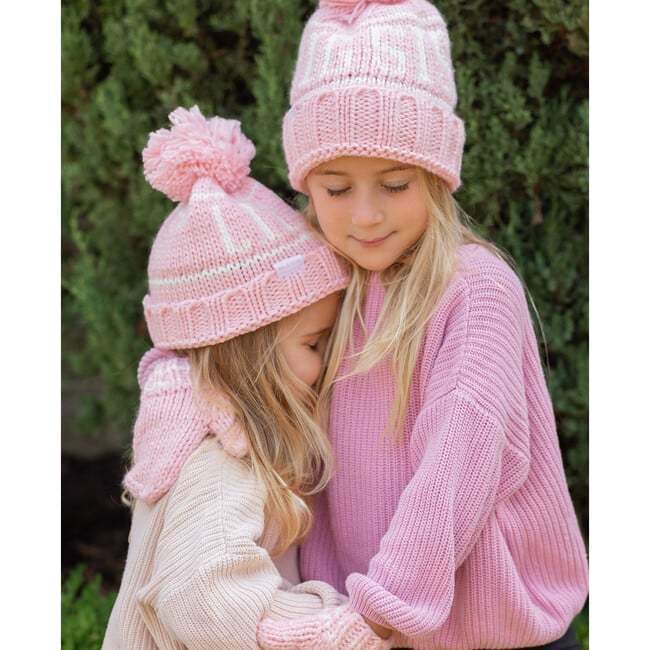 Bis Sis Bobble Hat & Mittens Set, Pink - Hats - 3