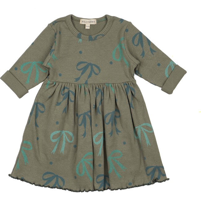 Rib L/S Dress, Green Bows