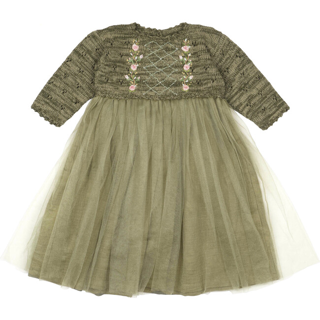 Pointelle Knit Dress, Melange Green - Dresses - 1