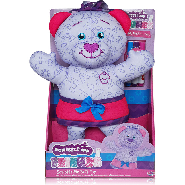 Scribble Me: Friends Bear - Purple - 15" Plush Animal, 3 Coloring Pens