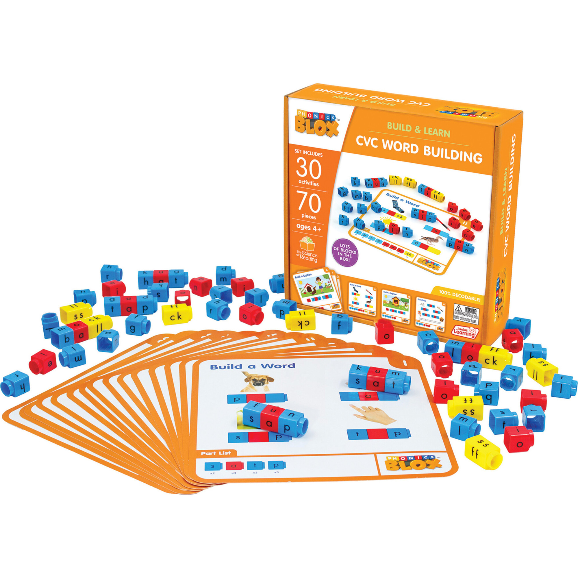 Junior Learning: Rainbow Phonics Blox: CVC Word Building - Phase 2 - 30 Activity Cards - STEM Toys - 1