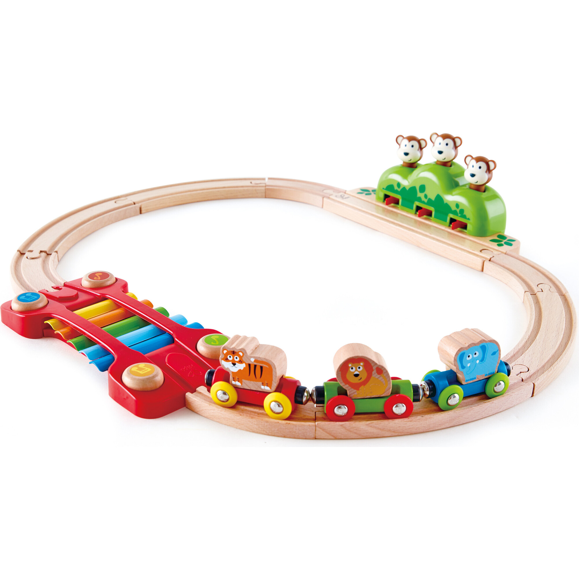 Hape: Music & Monkeys Railway - 19 pc Wooden Train Set - Woodens - 1