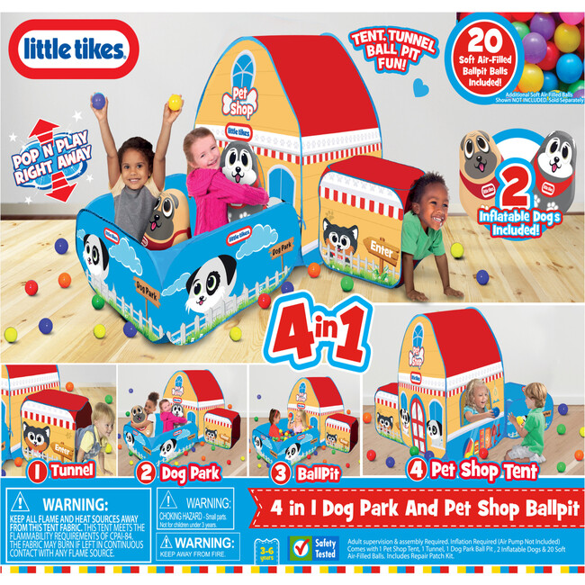 Little Tikes: 4-In-1 Dog Park & Pet Shop Ballpit - Pop Up Tent & Tunnel - Developmental Toys - 4