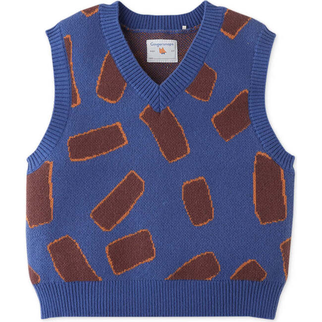 Lasagne Intarsia Print Sleeveless Vest, Blue - Vests - 1