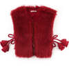 Girls Fur Side Rope Ties And Tassels Gilet, Red - Vests - 1 - thumbnail