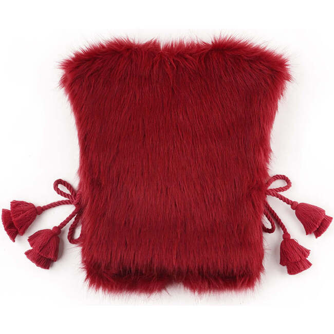 Girls Fur Side Rope Ties And Tassels Gilet, Red - Vests - 2