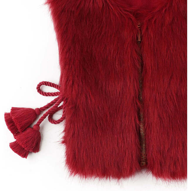 Girls Fur Side Rope Ties And Tassels Gilet, Red - Vests - 4