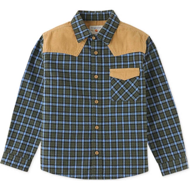 Checkered Woven Corduroy Combi Western Shirt, Multicolors - Shirts - 5