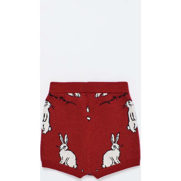 Intarsia Rabbit Knit Shorts, Red - Shorts - 3