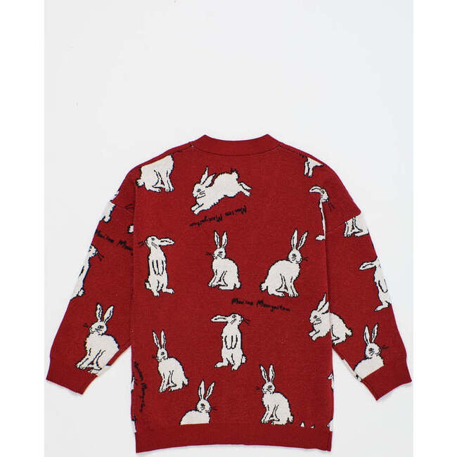 Intarsia Rabbit Knit Cardigan, Red - Cardigans - 3