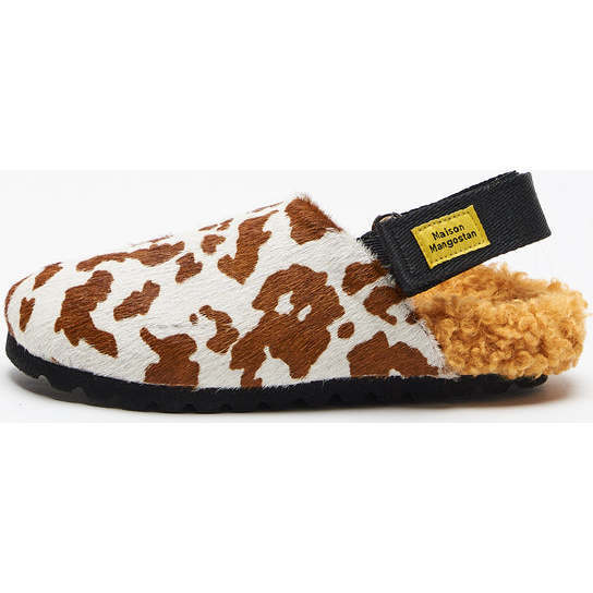 Almond Cow Print Clog, White - Sandals - 4