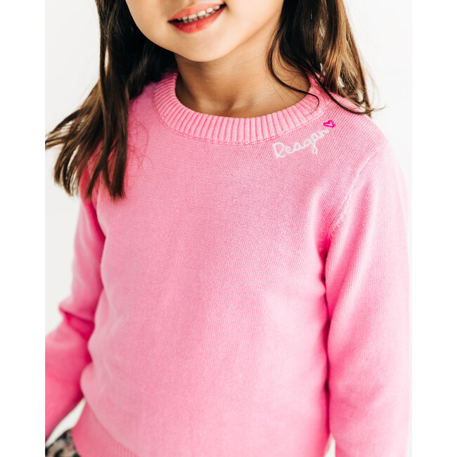 Personalized Embroidered Heart Crewneck Sweater, Pink - Sweaters - 2