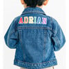 Custom Embroidered Washed Denim Jacket, Deep Blue & Rainbow - Jackets - 1 - thumbnail