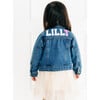 Custom Embroidered Washed Denim Jacket, Deep Blue & Pink Ombre - Jackets - 1 - thumbnail