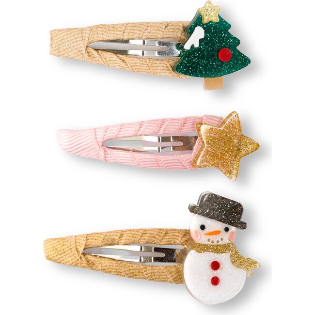 Snowman Tree and Star Hair Snap Clips