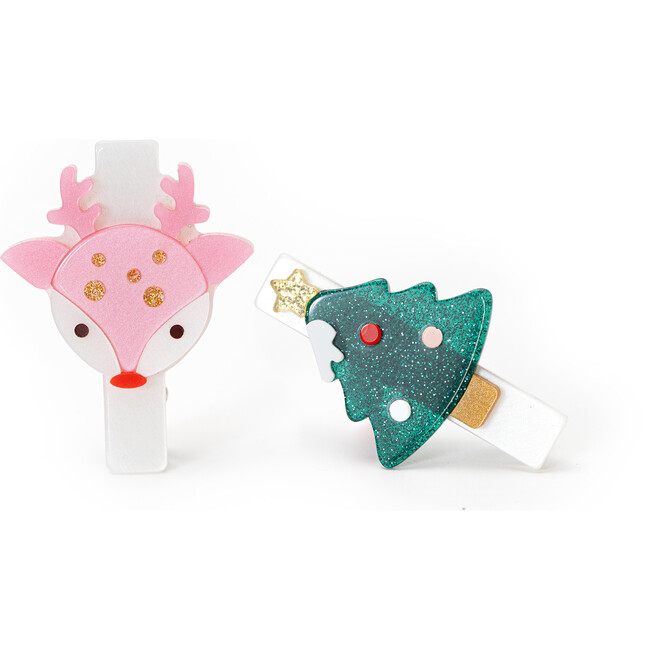 Reindeer Pink and Tree Hair Clips