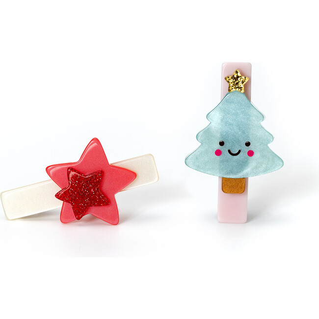 Happy Tree and Red Star Hair Clips