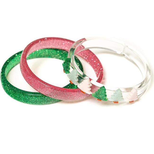 Christmas Tree Glitter Pink + Glitter Green Bangle Set