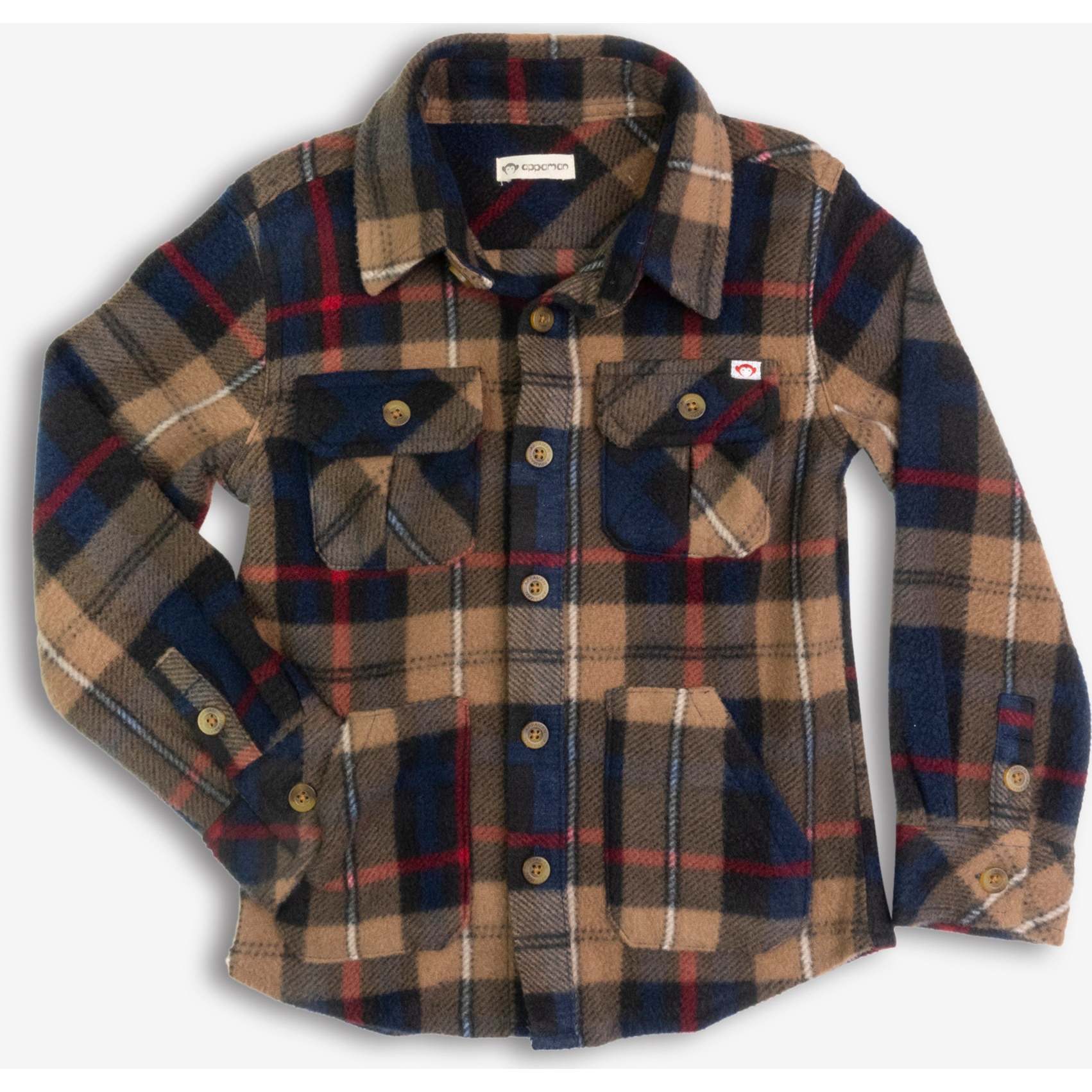 Snow Fleece Shirt, Navy/Khaki Plaid - Shirts - 1
