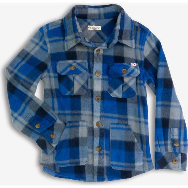 Snow Fleece Shirt, Blue/Taupe Plaid