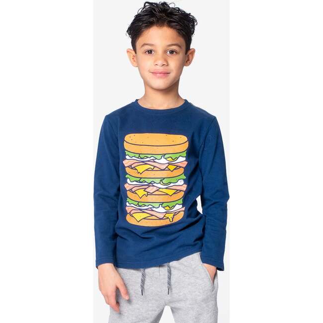 Graphic Long Sleeve Tee - Bacon, Eggs & Cheese, Navy Blue - Shirts - 2