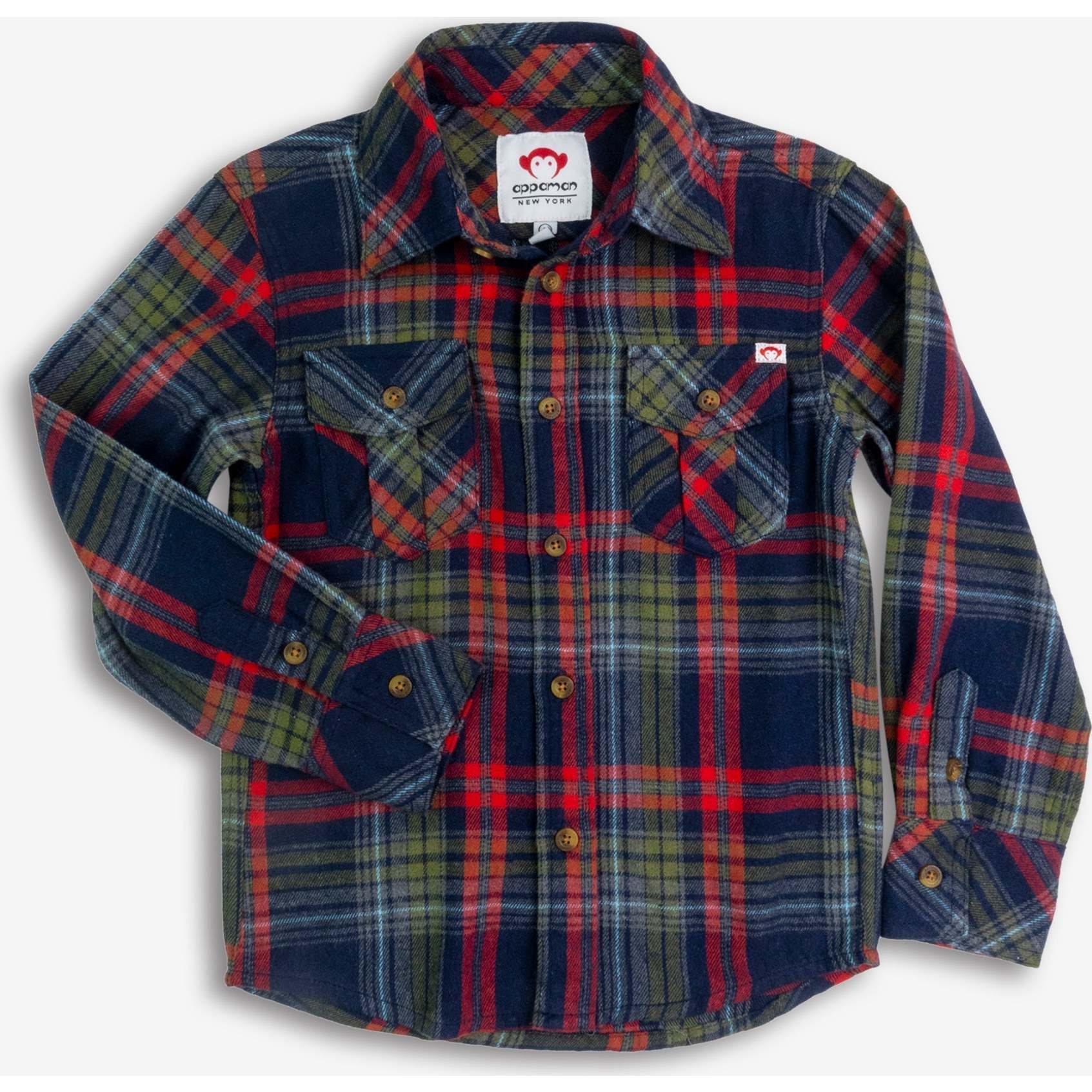 Flannel Shirt, Navy/Cranberry Plaid - Shirts - 1