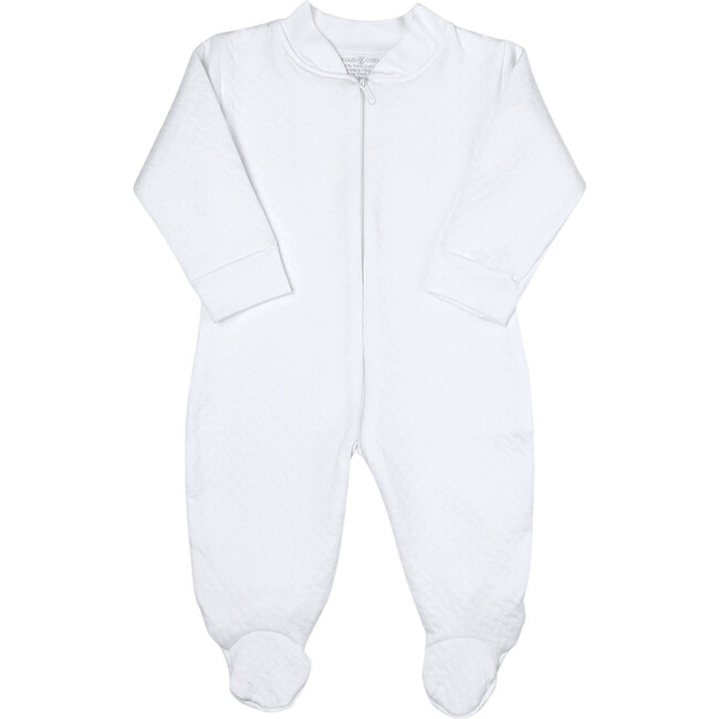 White Zippered Sleep n Play Jacquard Cotton - Footie Pajamas - 1