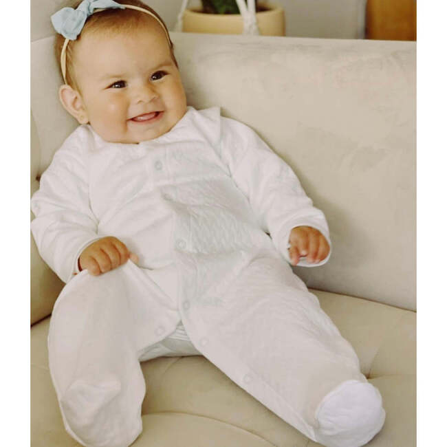 White Zippered Sleep n Play Jacquard Cotton - Footie Pajamas - 2