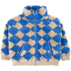 Fuzzy Pattern Sherpa Mock Neck 2-Front Pockets Zipper Jacket, Blue & Cream - Jackets - 1 - thumbnail