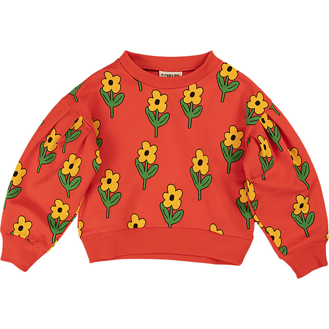 Floral Graphic Print Crew Neck Long Sleeve Sweatshirt, Burnt Orange