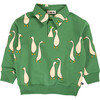 Duck Graphic Print Polo Collar Long Sleeve Button Sweatshirt, Emerald - Sweatshirts - 1 - thumbnail