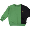 Colorblock Pattern Crew Neck Long Sleeve Sweatshirt, Black & Emerald - Sweatshirts - 1 - thumbnail