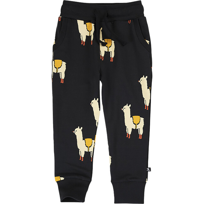 Alpaca Graphic Print Elastic Waistband Drawstring Pockets Sweatpants, Black