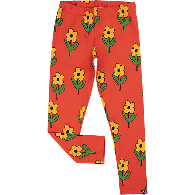 All-over Floral Graphic Print Elastic Waistband Legging, Burnt Orange