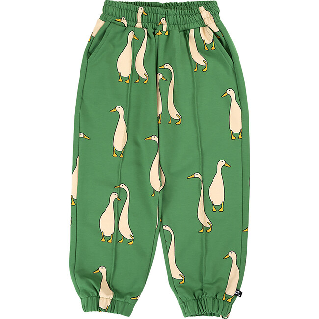 All-over Duck Graphic Print Elastic Waistband Pockets Jogger, Emerald