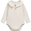 Ribbed Flutter Collar 2-Neck Button Long Sleeve Snap Onesie, Cream - Onesies - 1 - thumbnail