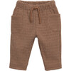 Woven Elastic Waistband Drawstring 2-Side Pockets Pant, Brown - Pants - 1 - thumbnail