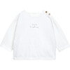 Wording Graphic Print Crew Neck Long Sleeve 2-Button Shoulder T-Shirt, White - T-Shirts - 1 - thumbnail