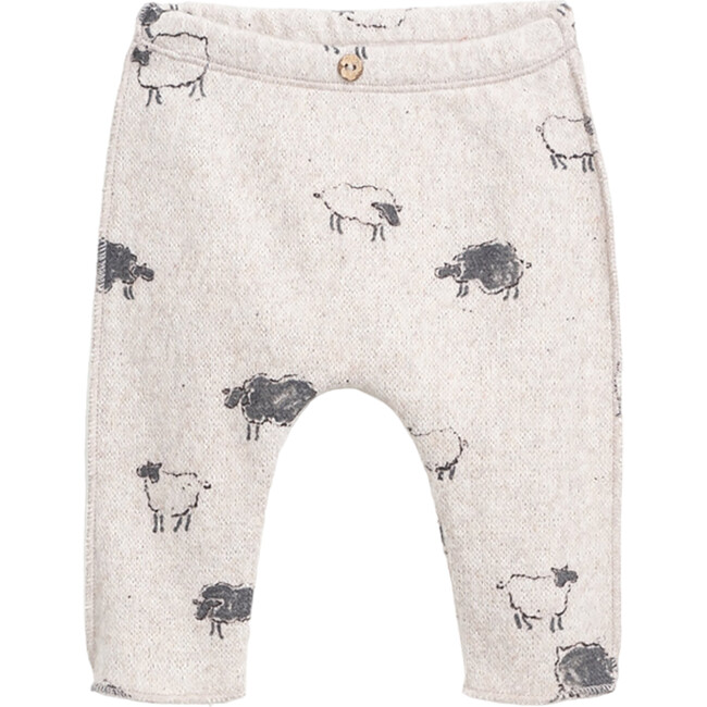 Sheep Graphic Print Elastic Waistband Coconut Button Leggings, Grey - Leggings - 1