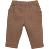 Woven Elastic Waistband Drawstring 2-Side Pockets Pant, Brown - Pants - 2