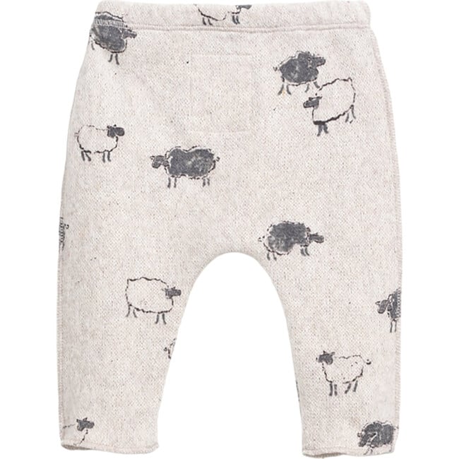 Sheep Graphic Print Elastic Waistband Coconut Button Leggings, Grey - Leggings - 2