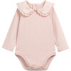 Organic Cotton Ruffle Edge Collar Long Sleeve Back Button Snap Onesie, Pink - Onesies - 1 - thumbnail