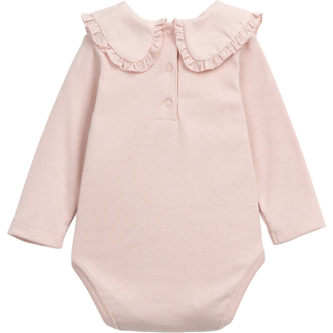 Organic Cotton Ruffle Edge Collar Long Sleeve Back Button Snap Onesie, Pink - Onesies - 2