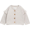 Plush Round Neck Ruffle Long Sleeve Wooden Button-Down Cardigan, Grey - Cardigans - 1 - thumbnail