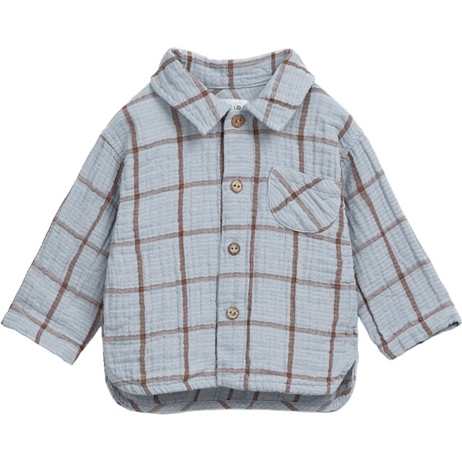 Organic Cotton Plaid Classic Collar Long Sleeve Button-Down Shirt, Blue - Button Downs - 1