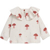 Mushroom Print Round Ruffle Collar Long Sleeve Back Button T-Shirt, Cream - T-Shirts - 1 - thumbnail